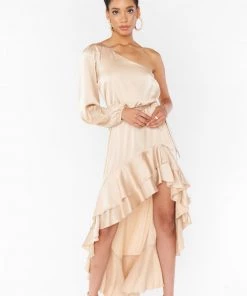 Show Me Your Mumu Stunner Maxi Dress ~ Champagne Luxe Satin