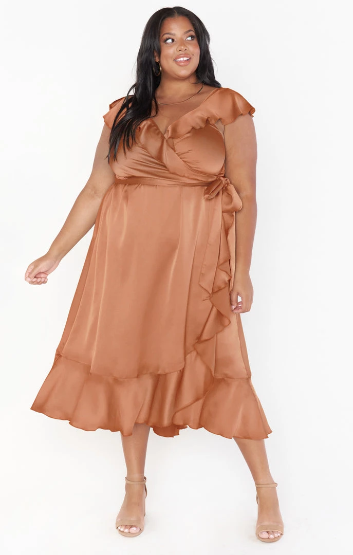Show Me Your Mumu Samantha Ruffle Wrap Dress ~ Copper Luxe Satin 4 Show Me Your Mumu Samantha Ruffle Wrap Dress ~ Copper Luxe Satin
