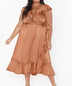 Show Me Your Mumu Samantha Ruffle Wrap Dress ~ Copper Luxe Satin 21 Show Me Your Mumu Samantha Ruffle Wrap Dress ~ Copper Luxe Satin