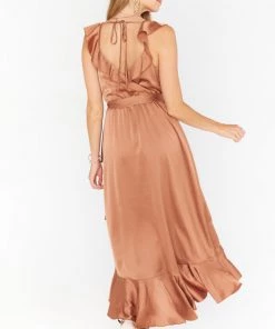 Show Me Your Mumu Samantha Ruffle Wrap Dress ~ Copper Luxe Satin 20 Show Me Your Mumu Samantha Ruffle Wrap Dress ~ Copper Luxe Satin