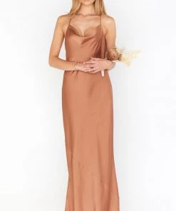 Show Me Your Mumu Tuscany Maxi Slip Dress ~ Copper Luxe Satin Dresses