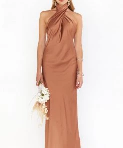 Show Me Your Mumu Jasmine Halter Maxi Dress ~ Copper Luxe Satin
