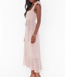 Show Me Your Mumu Claire Midi Dress ~ Soft Beige Chiffon