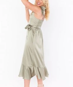 Show Me Your Mumu Claire Midi Dress ~ Moss Green Luxe Satin New Mu