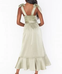Show Me Your Mumu Claire Midi Dress ~ Moss Green Luxe Satin New Mu
