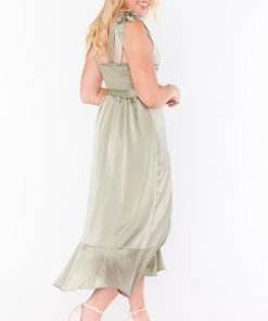 Show Me Your Mumu Claire Midi Dress ~ Moss Green Luxe Satin New Mu