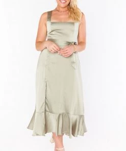 Show Me Your Mumu Claire Midi Dress ~ Moss Green Luxe Satin New Mu