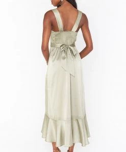 Show Me Your Mumu Claire Midi Dress ~ Moss Green Luxe Satin New Mu