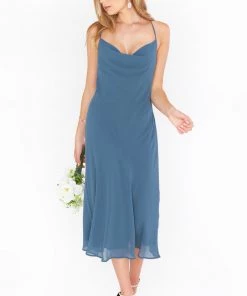 Show Me Your Mumu Verona Cowl Dress ~ Slate Blue Chiffon Dresses