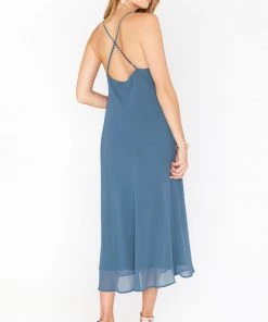 Show Me Your Mumu Verona Cowl Dress ~ Slate Blue Chiffon Dresses