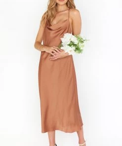 Show Me Your Mumu Verona Cowl Dress ~ Copper Luxe Satin Dresses