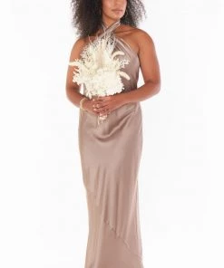 Show Me Your Mumu Bridesmaids Dresses Jasmine Halter Maxi Dress ~ Dune Luxe Satin