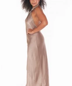 Show Me Your Mumu Bridesmaids Dresses Jasmine Halter Maxi Dress ~ Dune Luxe Satin