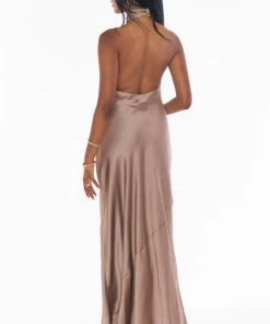 Show Me Your Mumu Bridesmaids Dresses Jasmine Halter Maxi Dress ~ Dune Luxe Satin