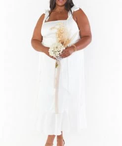 Show Me Your Mumu New Mu Garden Midi Dress ~ Ivory Luxe Satin