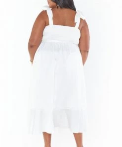 Show Me Your Mumu New Mu Garden Midi Dress ~ Ivory Luxe Satin