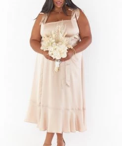 Show Me Your Mumu New Mu Claire Midi Dress ~ Champagne Luxe Satin