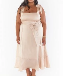 Show Me Your Mumu New Mu Claire Midi Dress ~ Champagne Luxe Satin