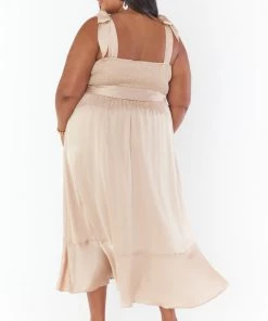 Show Me Your Mumu New Mu Claire Midi Dress ~ Champagne Luxe Satin