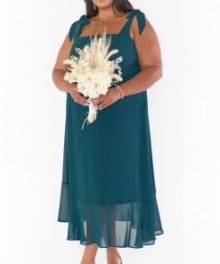 Show Me Your Mumu New Mu Claire Midi Dress ~ Emerald Chiffon