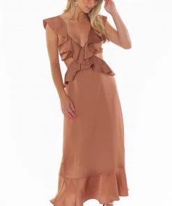 Show Me Your Mumu Zoey Midi Dress ~ Copper Luxe Satin