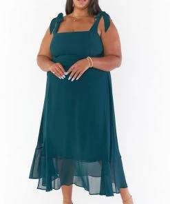 Show Me Your Mumu New Mu Claire Midi Dress ~ Emerald Chiffon