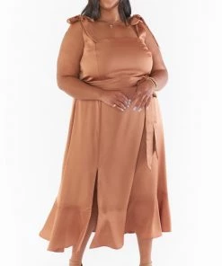 Show Me Your Mumu New Mu Claire Midi Dress ~ Copper Luxe Satin