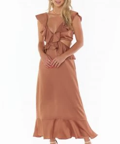 Show Me Your Mumu Zoey Midi Dress ~ Copper Luxe Satin