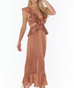 Show Me Your Mumu Zoey Midi Dress ~ Copper Luxe Satin