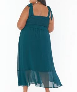 Show Me Your Mumu New Mu Claire Midi Dress ~ Emerald Chiffon
