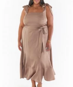 Show Me Your Mumu Claire Midi Dress ~ Dune Luxe Satin Bridesmaids Dresses