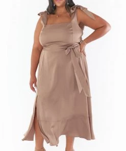 Show Me Your Mumu Claire Midi Dress ~ Dune Luxe Satin Bridesmaids Dresses