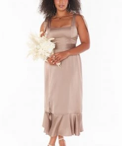 Show Me Your Mumu Claire Midi Dress ~ Dune Luxe Satin Bridesmaids Dresses