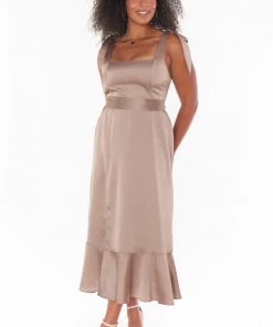 Show Me Your Mumu Claire Midi Dress ~ Dune Luxe Satin Bridesmaids Dresses