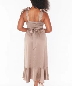 Show Me Your Mumu Claire Midi Dress ~ Dune Luxe Satin Bridesmaids Dresses