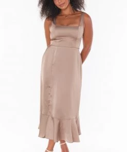 Show Me Your Mumu Claire Midi Dress ~ Dune Luxe Satin Bridesmaids Dresses