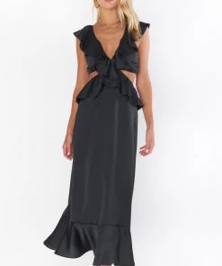 Show Me Your Mumu Zoey Midi Dress ~ Black Luxe Satin New Mu