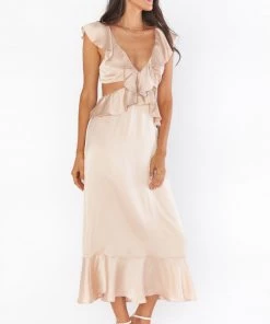 Show Me Your Mumu Zoey Midi Dress ~ Champagne Luxe Satin