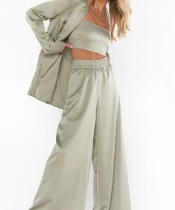 Show Me Your Mumu Irwin Pants ~ Moss Green Luxe Satin New Mu