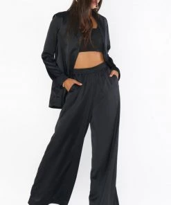 Show Me Your Mumu Irwin Pants ~ Black Luxe Satin New Mu