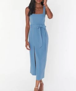 Show Me Your Mumu Eden Midi Dress ~ French Blue Stretch New Mu