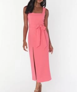 Show Me Your Mumu Eden Midi Dress ~ Flamingo Pink Stretch