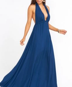 Show Me Your Mumu Luna Halter Dress ~ Rich Navy Crisp