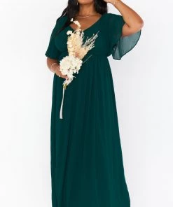 Show Me Your Mumu Maternity Emily Empire Maxi Dress ~ Emerald Chiffon