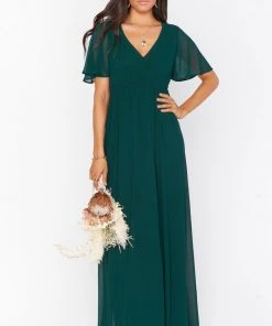 Show Me Your Mumu Maternity Emily Empire Maxi Dress ~ Emerald Chiffon