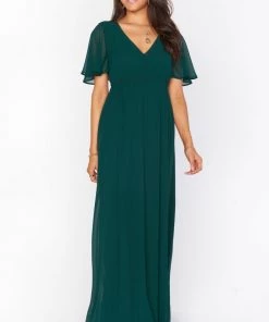 Show Me Your Mumu Maternity Emily Empire Maxi Dress ~ Emerald Chiffon
