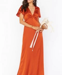 Show Me Your Mumu Rome Twist Gown ~ Burnt Orange Luxe Satin