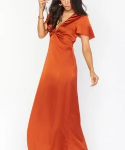 Show Me Your Mumu Rome Twist Gown ~ Burnt Orange Luxe Satin