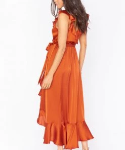 Show Me Your Mumu Samantha Ruffle Wrap Dress ~ Burnt Orange Luxe Satin Wedding Guest Dresses 10 Show Me Your Mumu Samantha Ruffle Wrap Dress ~ Burnt Orange Luxe Satin Wedding Guest Dresses