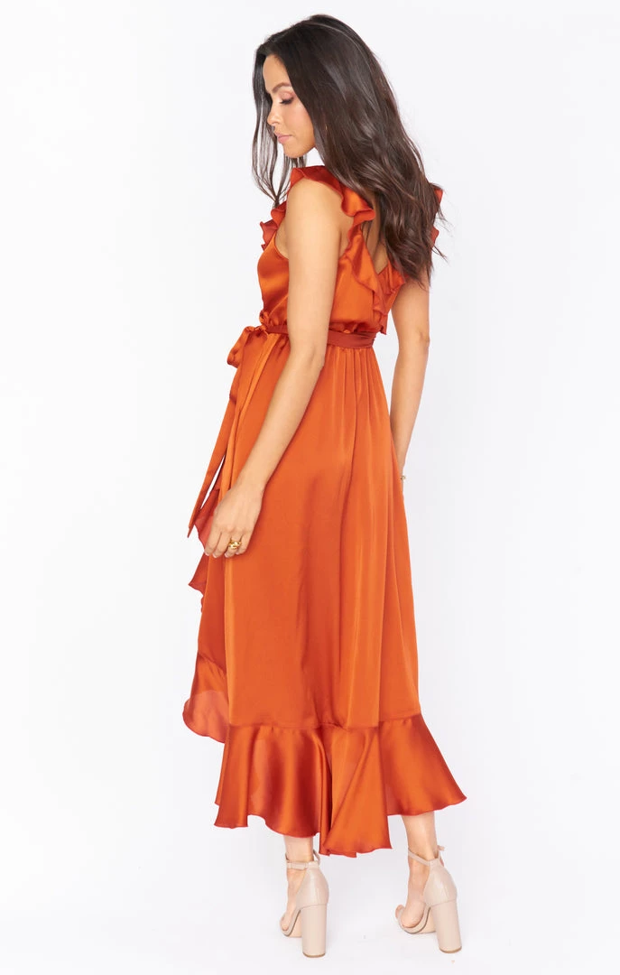 Show Me Your Mumu Samantha Ruffle Wrap Dress ~ Burnt Orange Luxe Satin Wedding Guest Dresses 5 Show Me Your Mumu Samantha Ruffle Wrap Dress ~ Burnt Orange Luxe Satin Wedding Guest Dresses